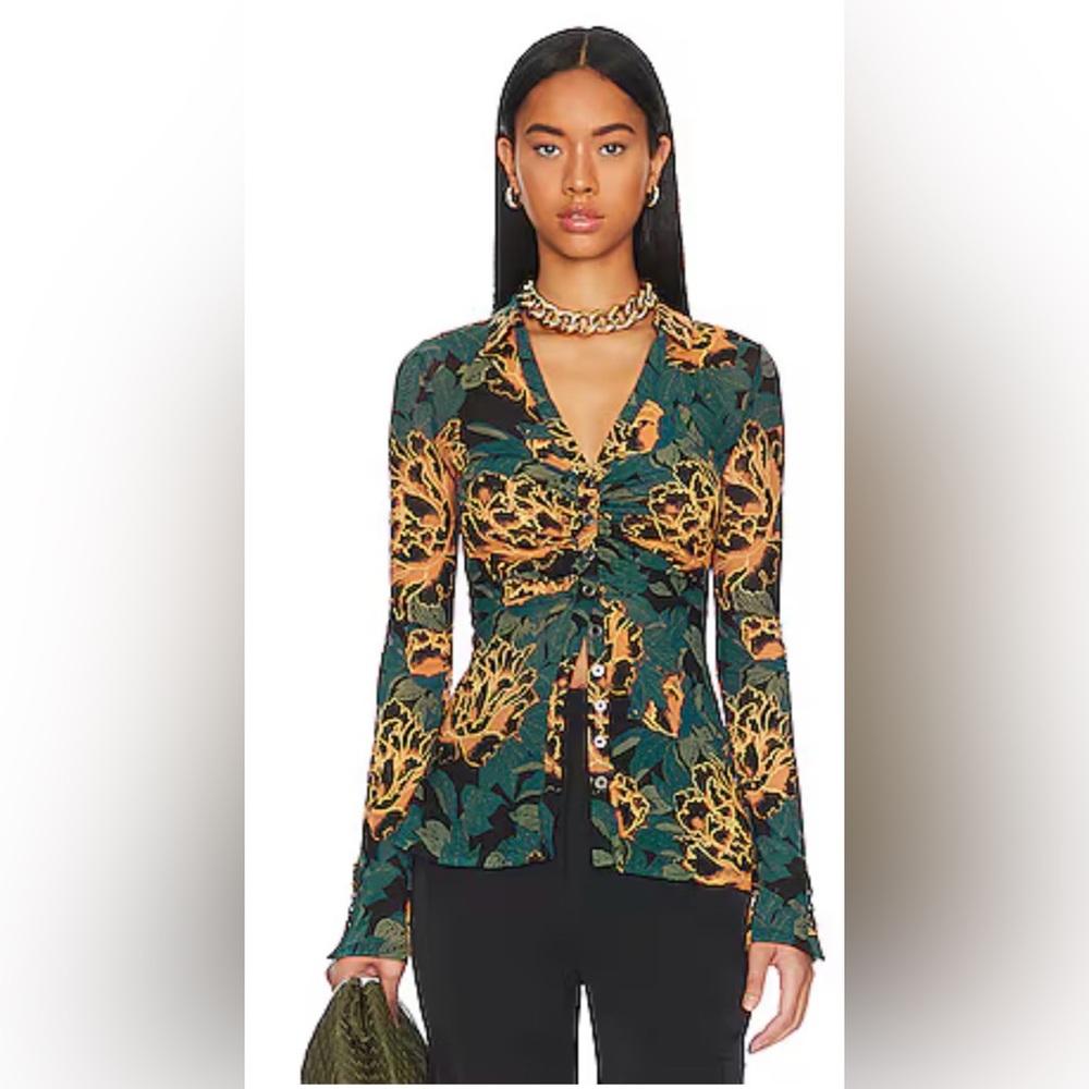 Free People Lucky Shirtee Floral Button Long Sleeve Size Small EUC MSRP $68